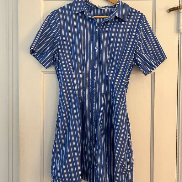 EVEREVE Blue White Striped Short Sleeve Delaney Dress Size Large - Picture 7 of 8